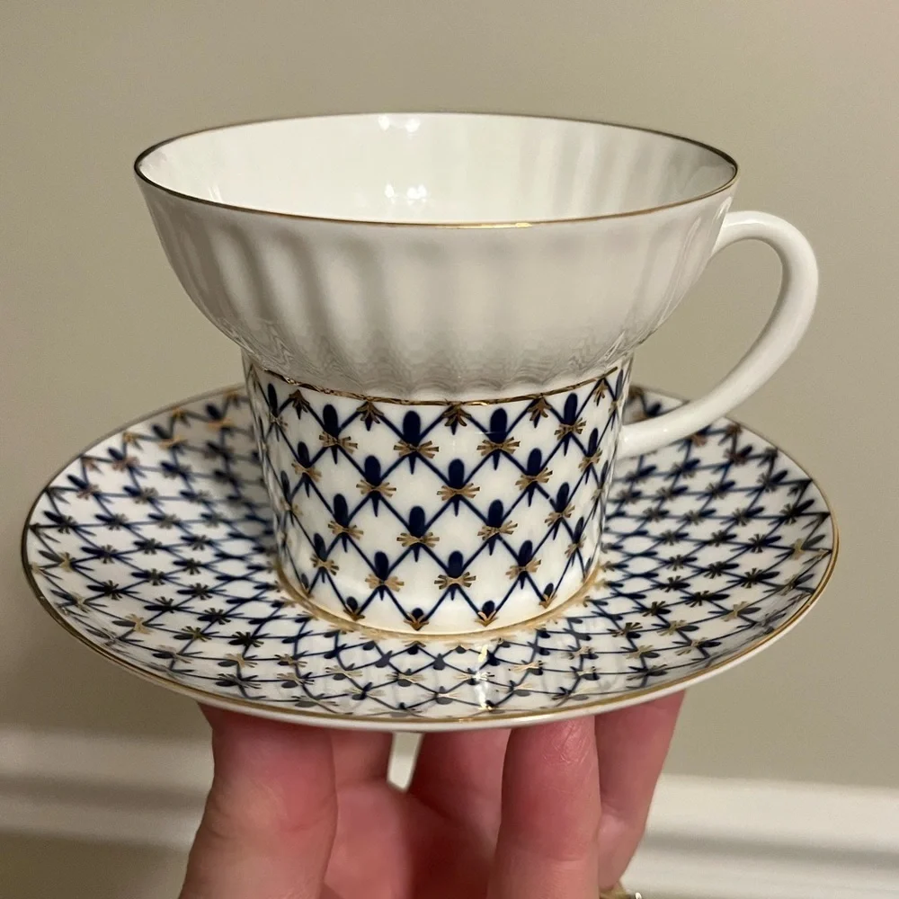 Lomonosov Imperial Bone China Porcelain Coffee Cup Wave Cobalt Net 155 ml
